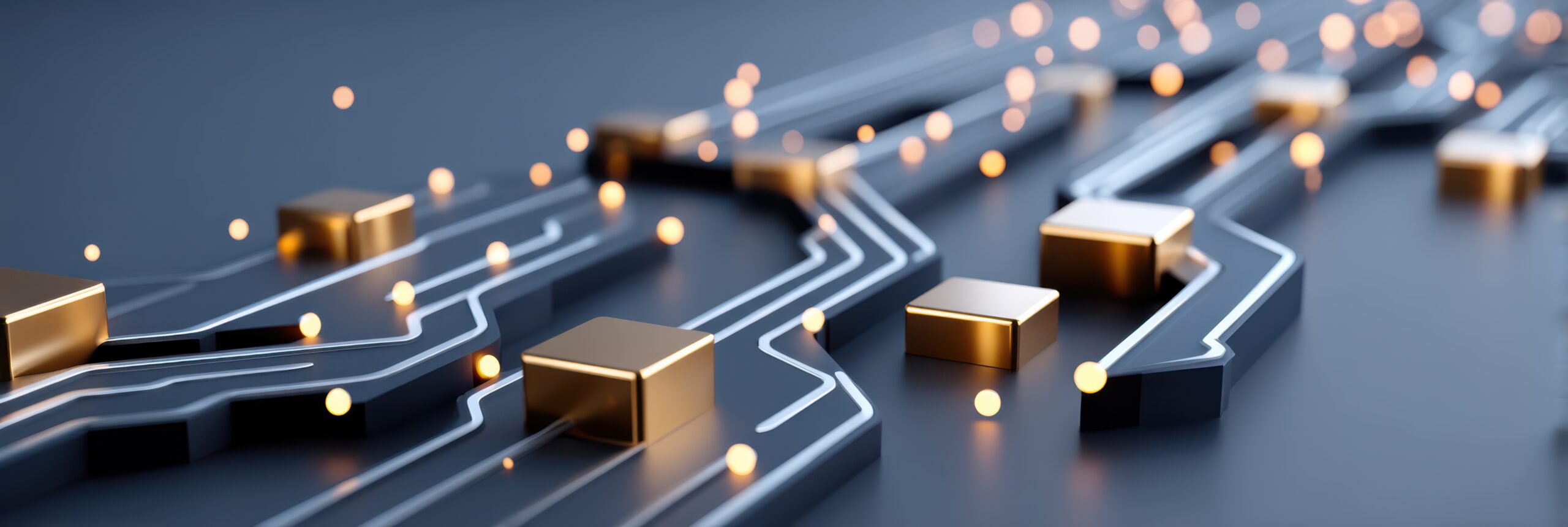 3D close-up of a circuit board with semiconductors